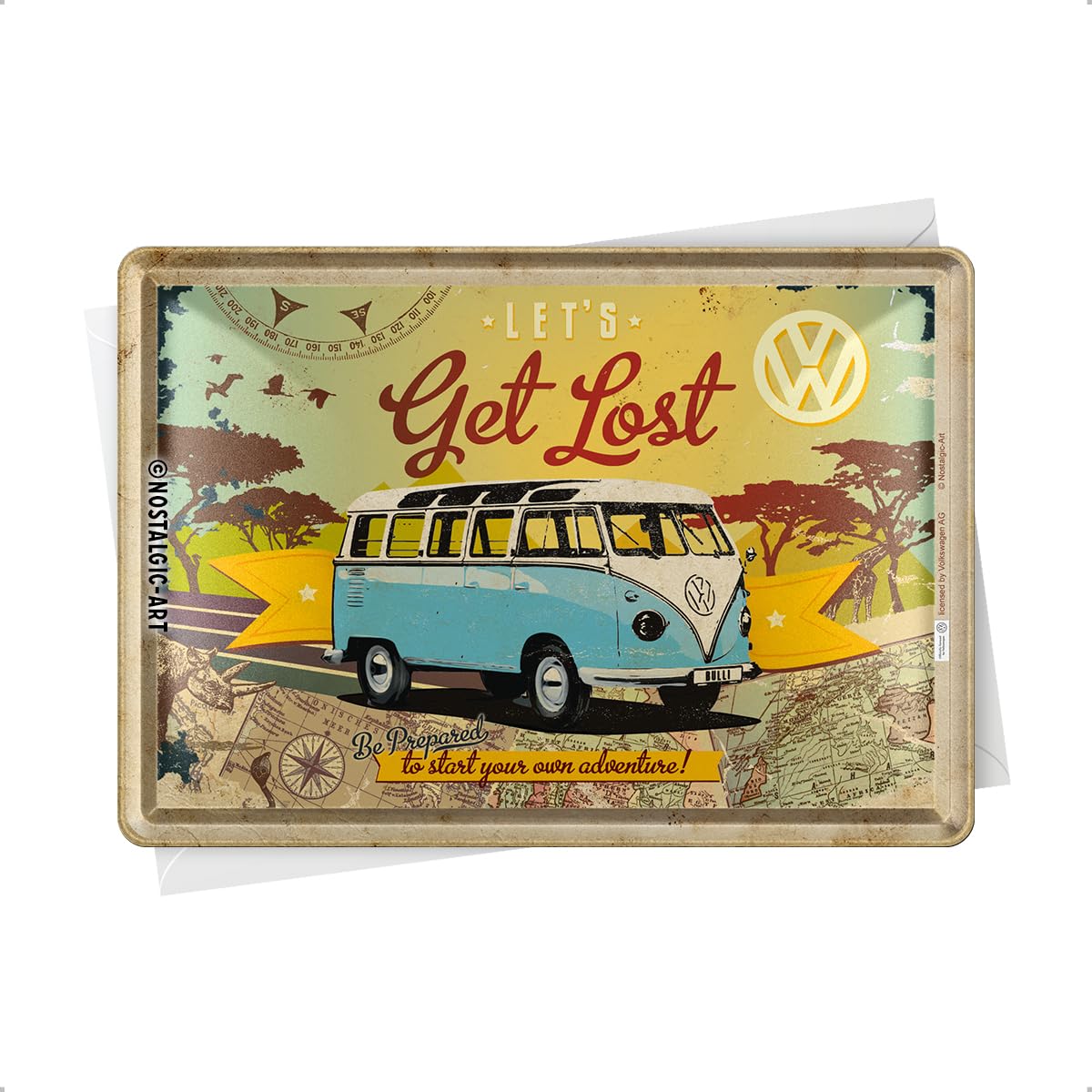 Nostalgic Art 10223 Volkswagen VW Bulli/Let's Get Lost, Blechpostkarte, 10 x 14 CM