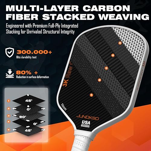 Miniatura 3 de Paletas profesionales de pickleball - T700 Raqueta de pepinillo de fibra de carbono - Superficie esmerilada de carbono crudo 3K para mejorar el giro