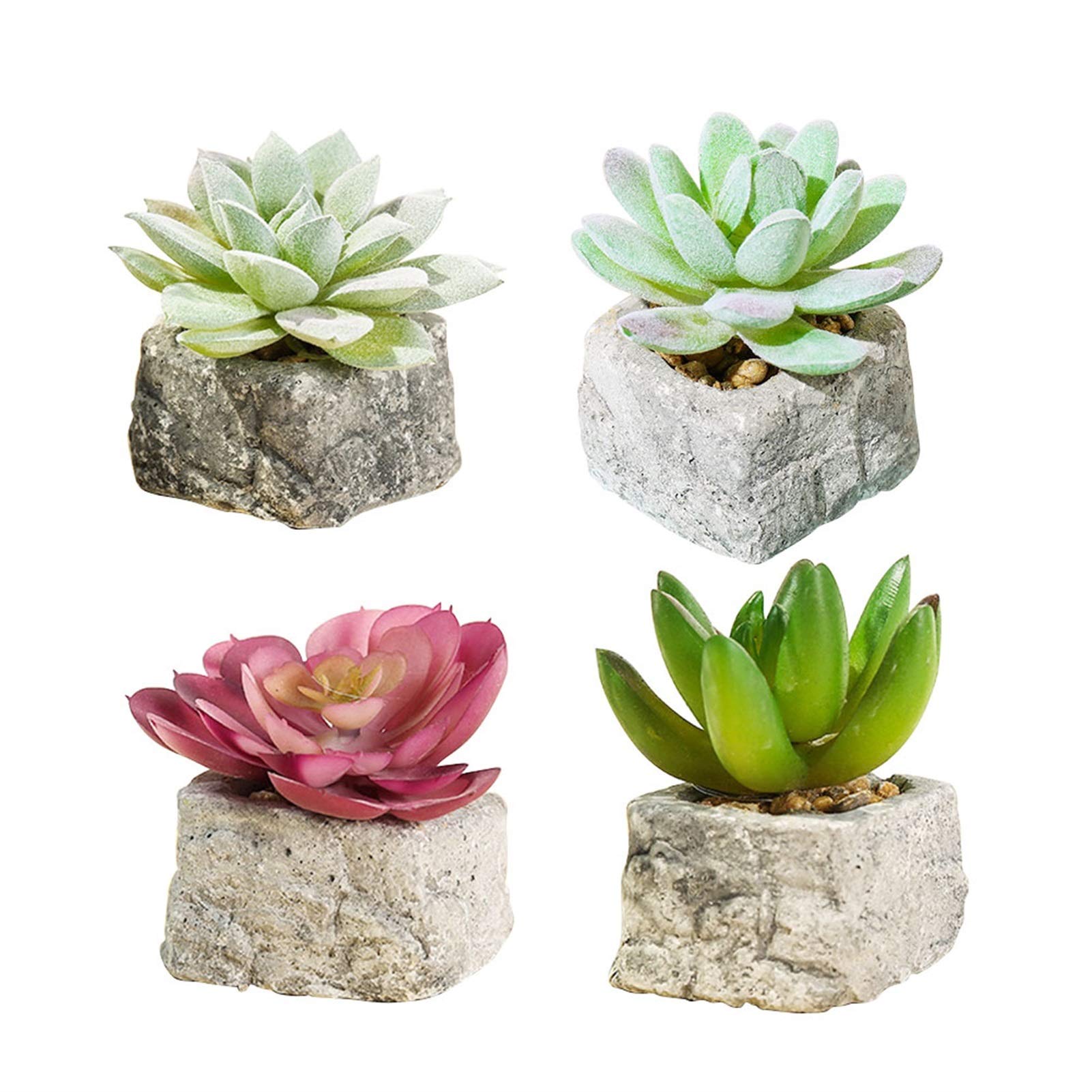 NGDFGR Artificial Potted Plant Decor 4Pcs Artificial Small Stone Fake Succulent Plants Artificial Bonsai Office Artificial Plants Home Desktop Plants Decors Farmhouse Decor,Style 2