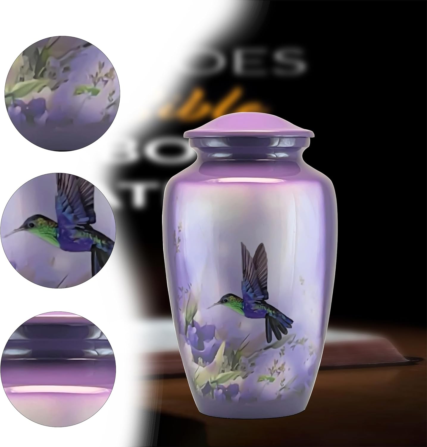 Beautiful Hummingbird, Cremation Urns for Human Ashes Adult Classis Urns with Velvet Bag