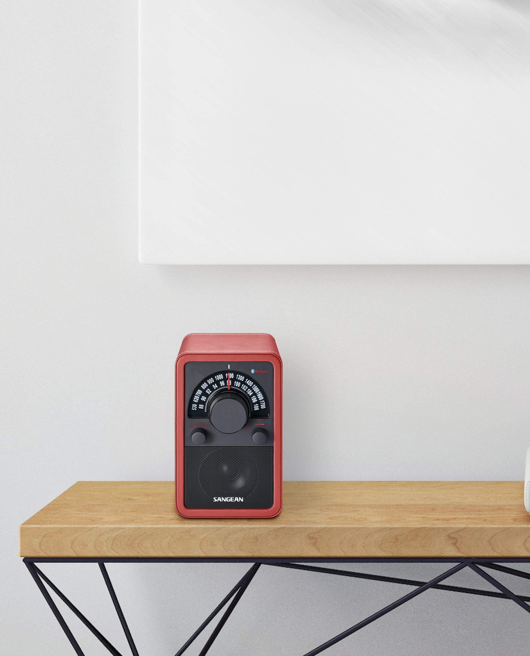 Sangean WR-15 Retro Radio mit FM und AM - Vintage Design - Bluetooth Streaming - Einzigartiges Holzgehäuse - Rot/Schwarz