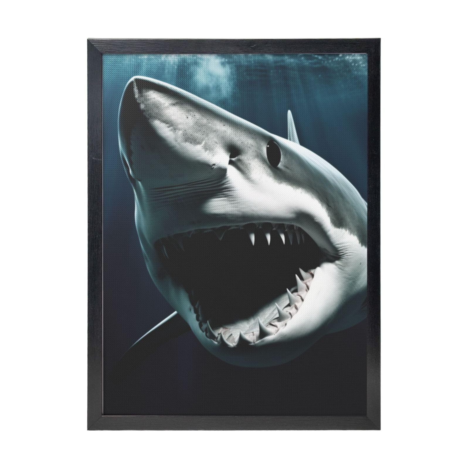 Framed Wall Art - Decorative Canvas Painting Shark Pictures Poster Aesthetic Modern Prints Artwork for Bedroom Office Wall Decor Ready To Hang 12x16 in