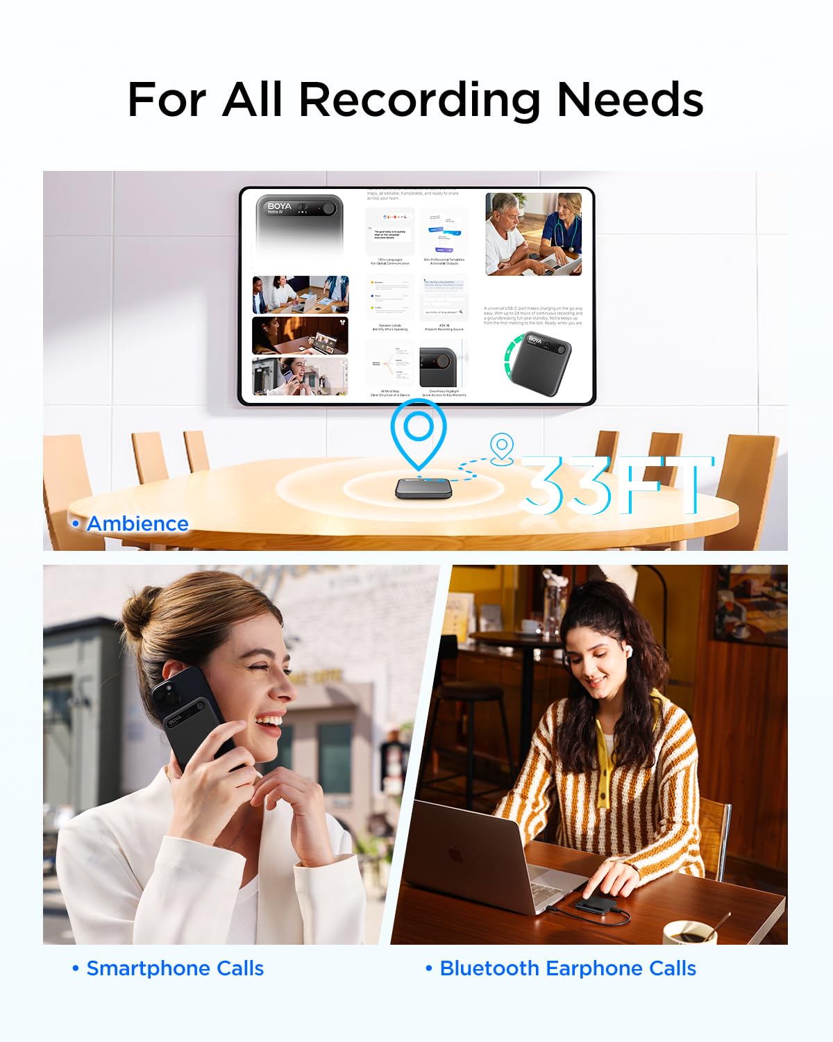 Amazon.com: BOYA Notra AI Voice Recorder,3-Mode Capture -Ambient