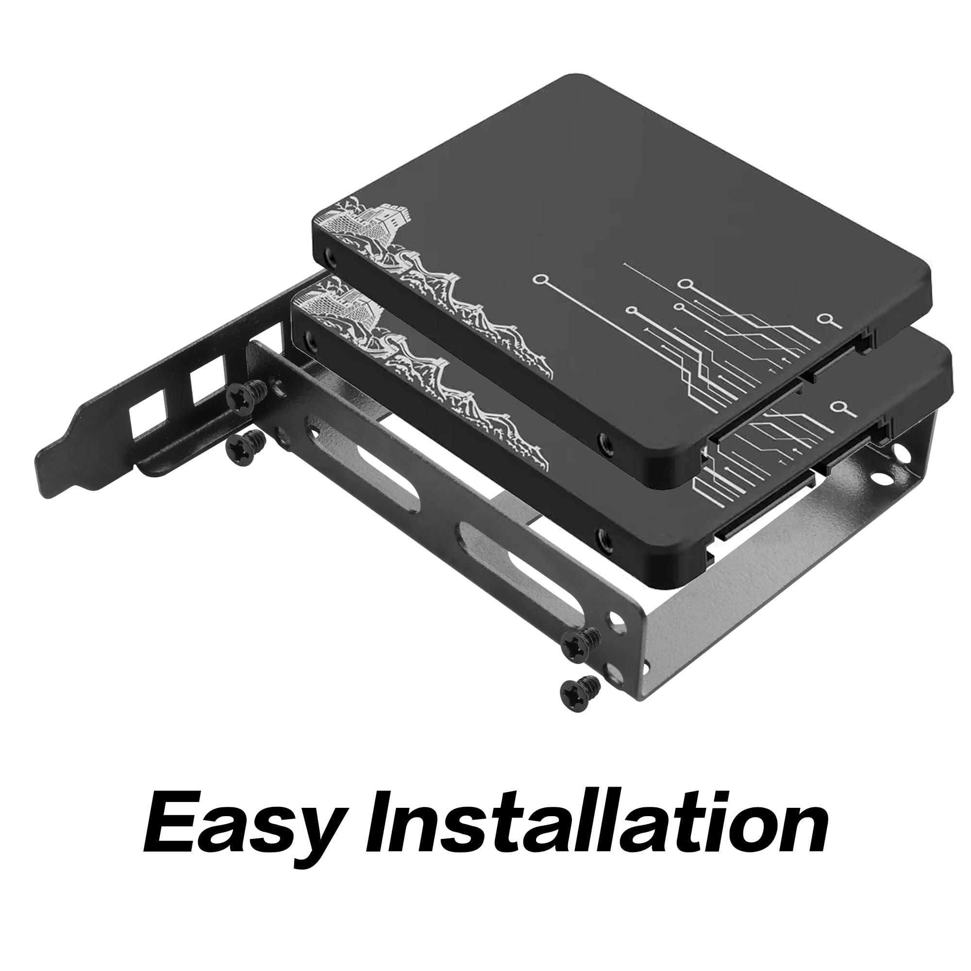 YAODHAOD Staffa di montaggio per pannello posteriore da 2,5 a 3,5", slot PCI per SSD PCI, 2 dischi rigidi interni da 2,5 pollici a PCI (nero 2,5", slot PCI da 12 cm)
