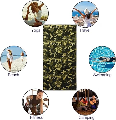 Miniatura 4 de HommomH Toalla de playa de camuflaje verde de gran tamaño, 36 x 72 pulgadas, toallas de baño de microfibra ligera de camuflaje de secado rápido, sin