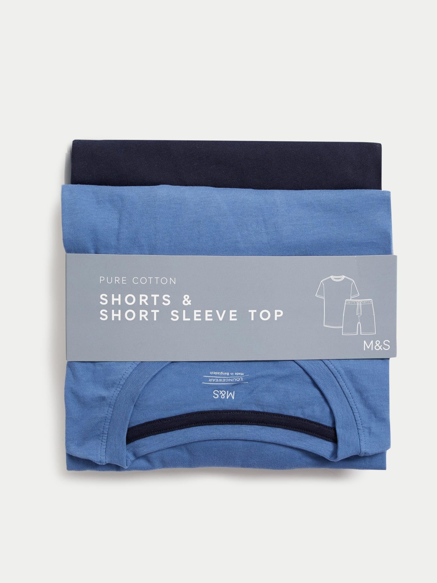 Marks & Spencer Conjunto de Pijama de Algodón Puro para Hombre, Ajuste Normal, Cintura con Cordón, con Bolsillos