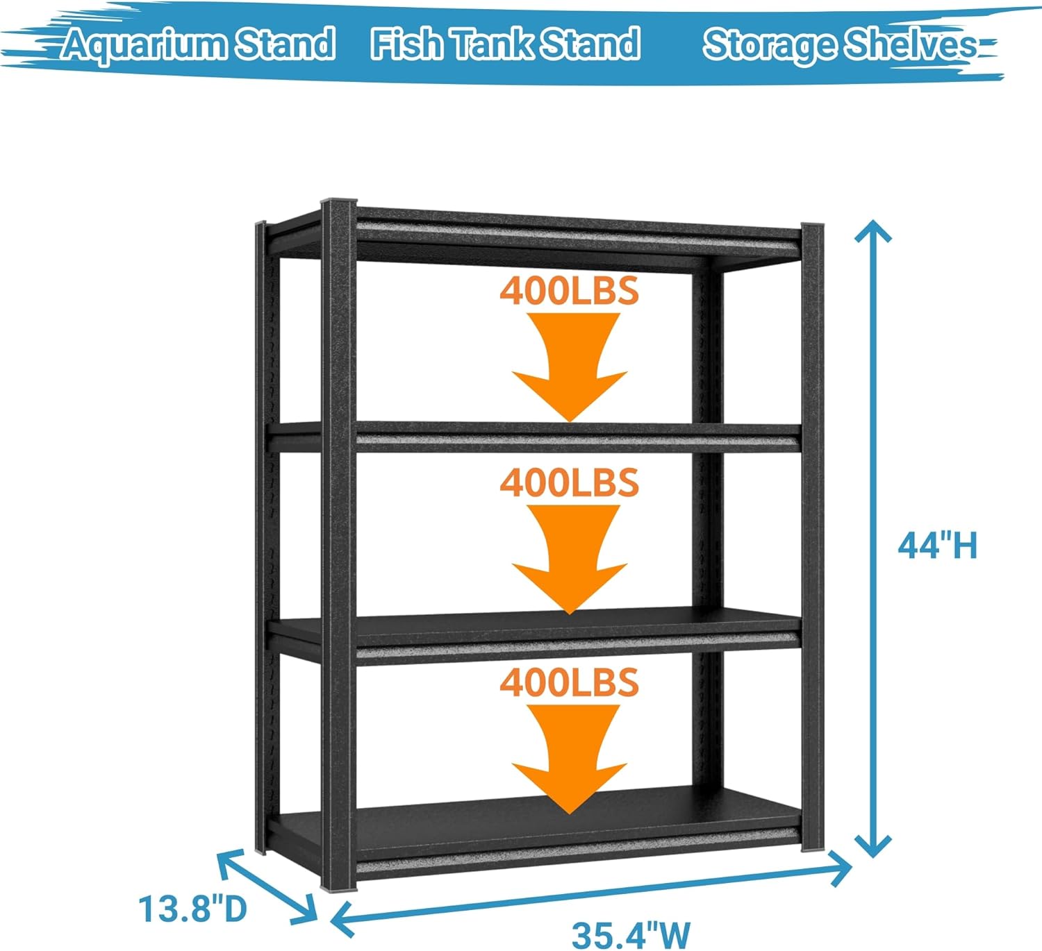 PRESTELION Aquarium Stand Fish Tank Stand 1600LBS Heavy Duty Metal Shelving Adjustable Storage Shelves Display Shelves Utility Shelf for Turtle Tank, Reptile Terrarium, 44" H×35.4" W×13.8" D, Black
