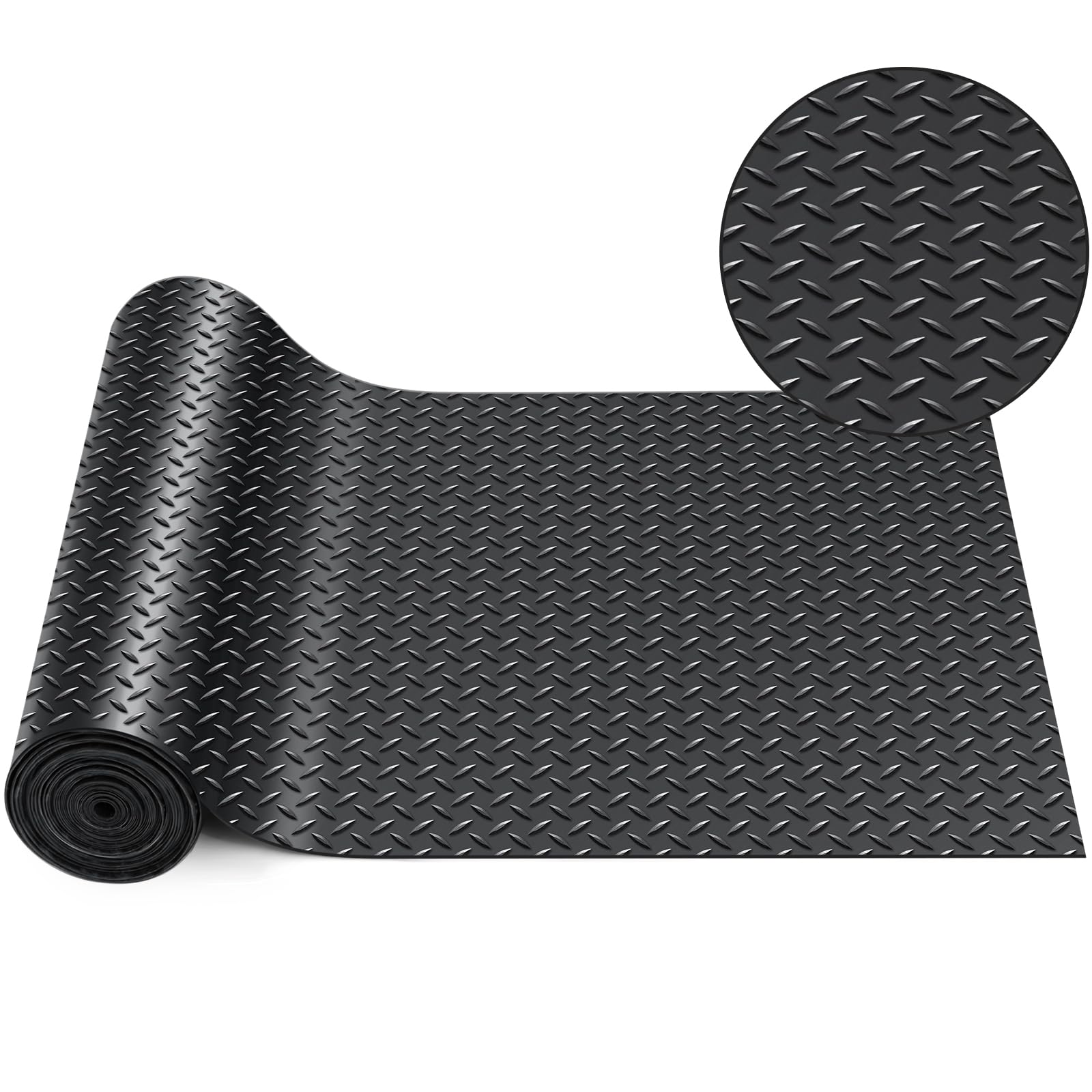 Breling 12 in X 20 ft Rubber Diamond Plate Garage Floor Mat, Black