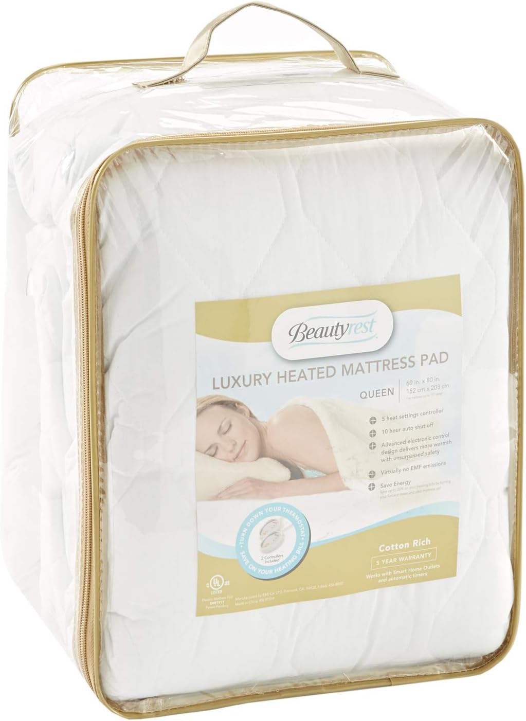 Flash Deals - 50% OFF Beautyrest Cotton Blend Heated Mattress Pad Secure Comfort Technology - Luxury Quilted Electric Mattress Pad with Deep Pocket - 5-Setting Heat Controller, Full, White,BR55-0199 π₯ Beautyrest Cotton Blend Heated Mattress Pad Secure Comfort Technology - Luxury Quilted Electric Mattress Pad with Deep Pocket - 5-Setting Heat Controller, Full, White,BR55-0199