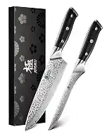 KYOKU 2pcs Japanese Damascus Knife Set for Vegetable Meat Cutting,8" Chef+7" Boning,UPGRADED Kitchen Knives with Silver Ion Blade for Slicing Deboning,Ultra Sharp VG10 Steel Chefs Bone Butcher Knives
