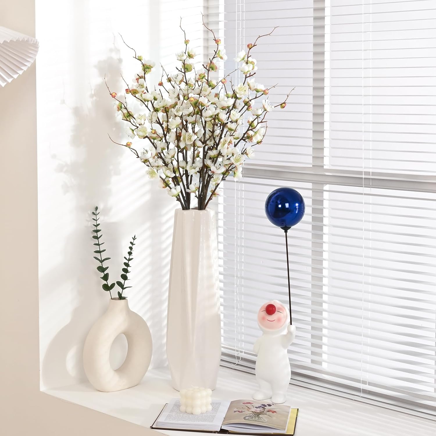 Waipfaru 4 Pcs Faux Cherry Blossom Branches, 36'' Cherry Blossom Tree Decor with Long Stems, Artificial Flowers for Tall Vases Spring Home Decoration (White) - Image 4