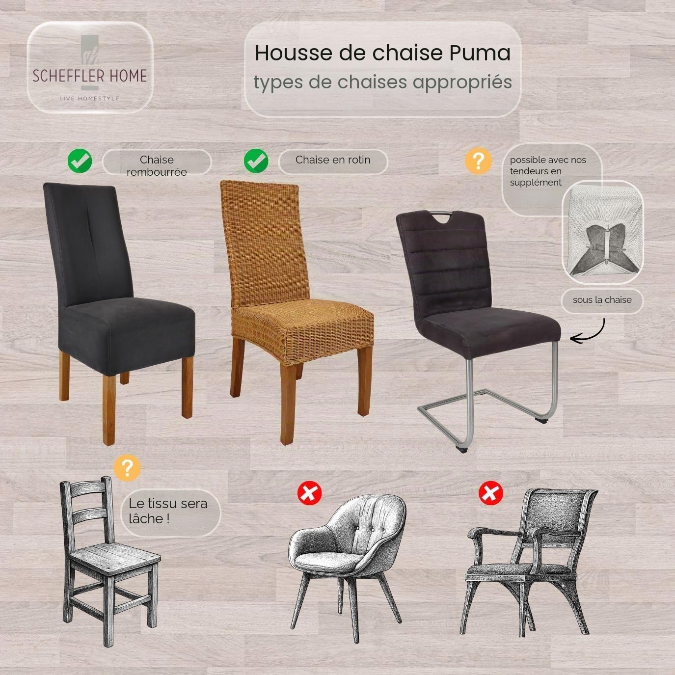 SCHEFFLER-Home Housse de Chaise Extensible « Puma Velvet » / Lot de 4 / Marron/Housses de siège élastiques en Velours/Housses de Chaise pour Chaise Luge