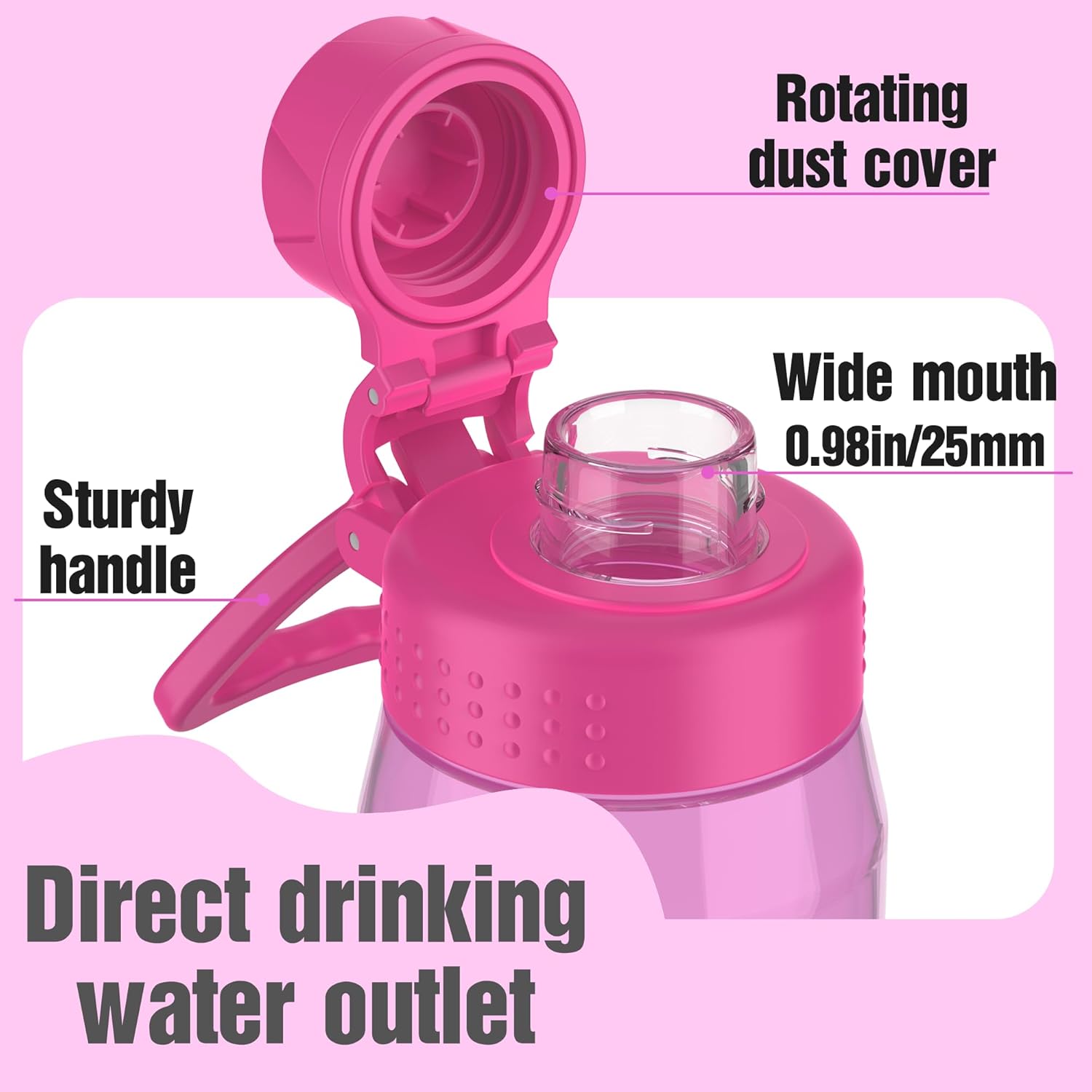 Water Bottle 32oz, Clear Water Bottle with Spout Lid and Carry Handle, Reusable, Tritan, BPA Free, Hiking Water Bottle Suitable for Travel, Outdoors, Gym, Travel, Home, School (Rose) - Image 4