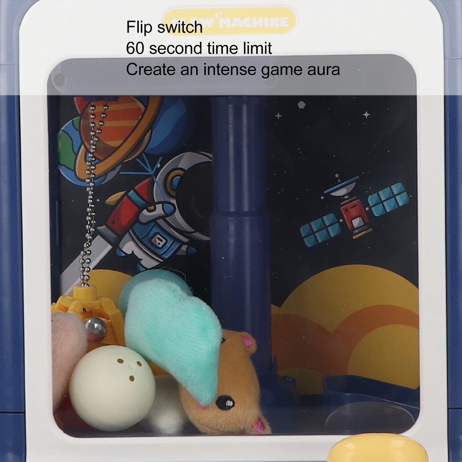 Kleines Krallenpuppen-Automat mit Hasen- und Weltraummotiv, elektronisches Licht- und Musikspielzeug für Kinder, interaktives -Spiel mit 2 Hebelsteuerungen für zu Hause, (Blau)