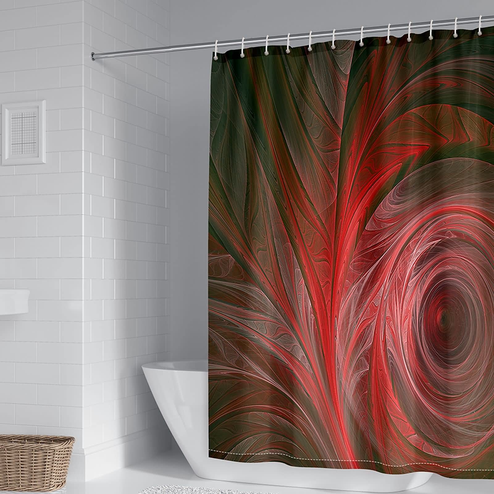 Rideau de douche polyester KnSam motif feuille rouge noir 120x180
