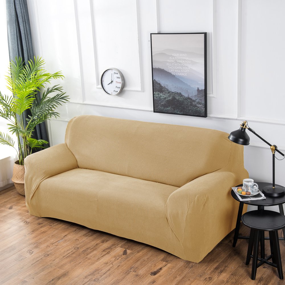 Grube pokrowce na sofę 1 2-3-4-osobowa żakardowa sofa pokrowiec antypoślizgowy łatwe dopasowanie dziewiarski poliester spandex tkanina stretch wszystkie pory roku ochraniacz na kanapę (4-osobowa: 230-300 cm, beżowy)