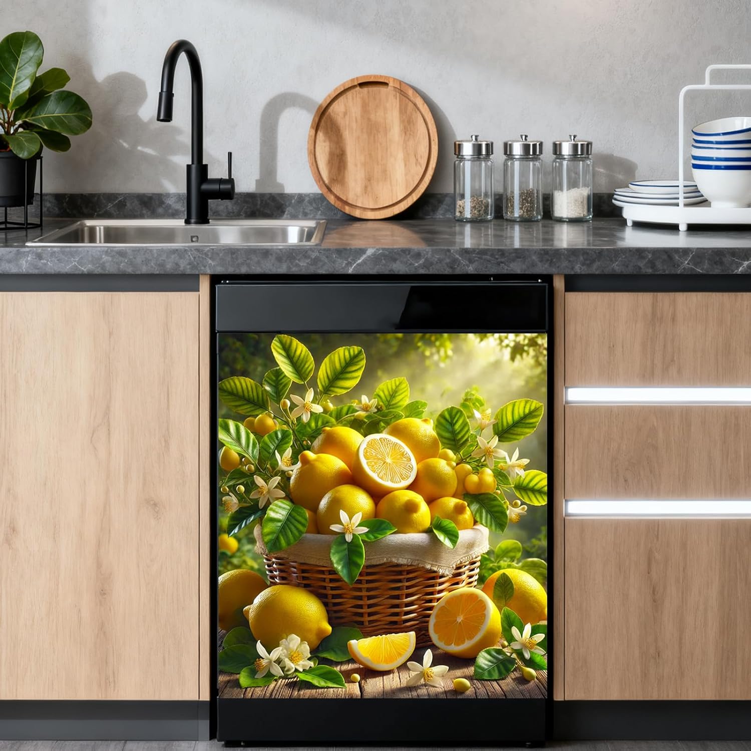 Nuxovilar Dishwasher Magnet Cover, PVC (25.59×23.03inch): Dishwasher Magnet Decorative Cover with Lemon Blossom Pattern for Kitchen, Dining & Countertop