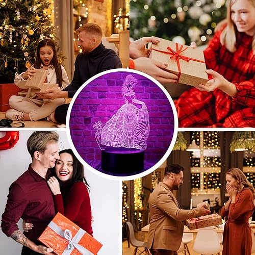 Miniatura 5 de Juguetes de princesa de dibujos animados, figura de anime, ilusión óptica 3D, LED, lámpara de mesa con control remoto, 7 colores, acrílico para