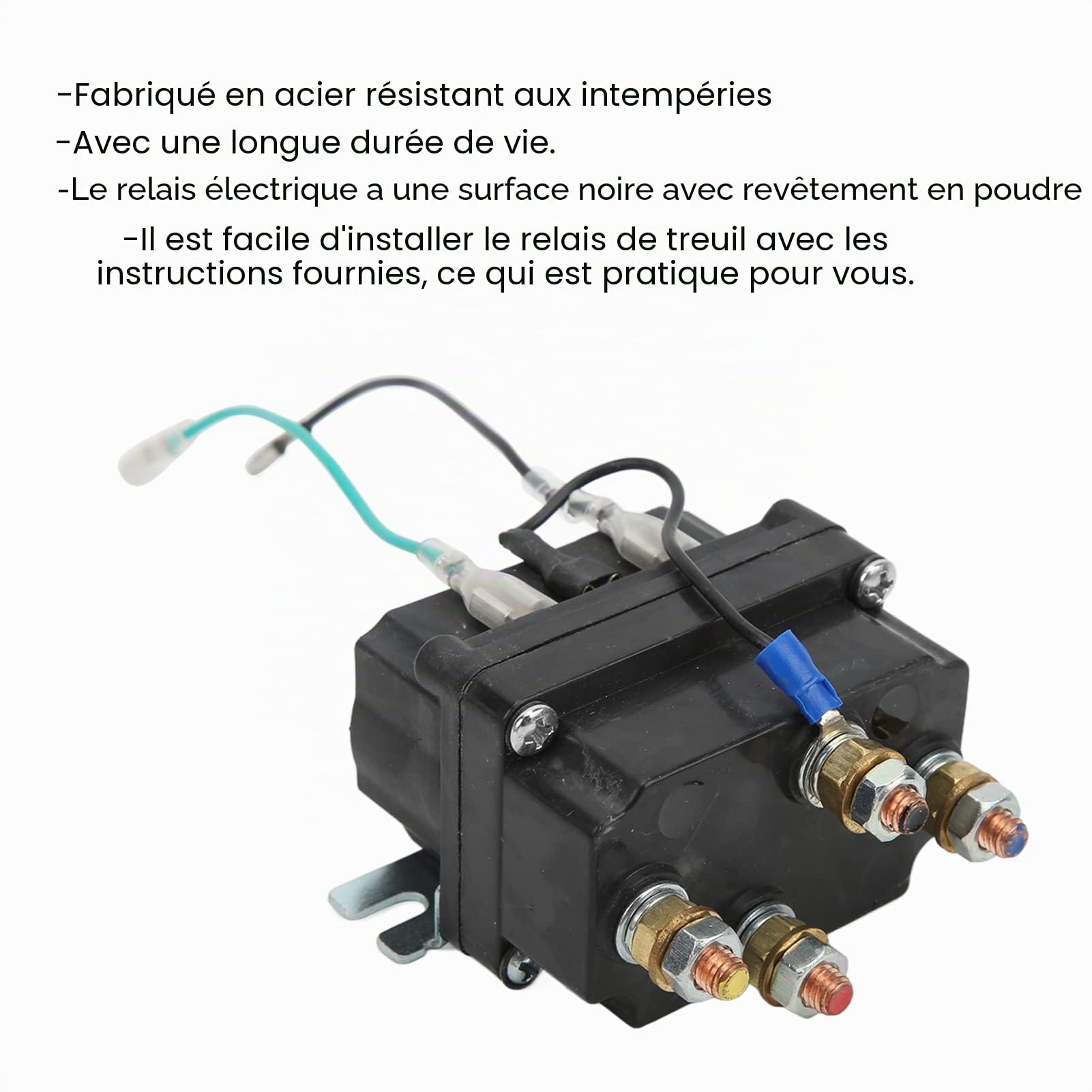 elais de treuil électrique professionnel 12 V 250 A, revêtement en poudre noir, pour VTT, UTV et 4x4 de 2000lb‑5000lb