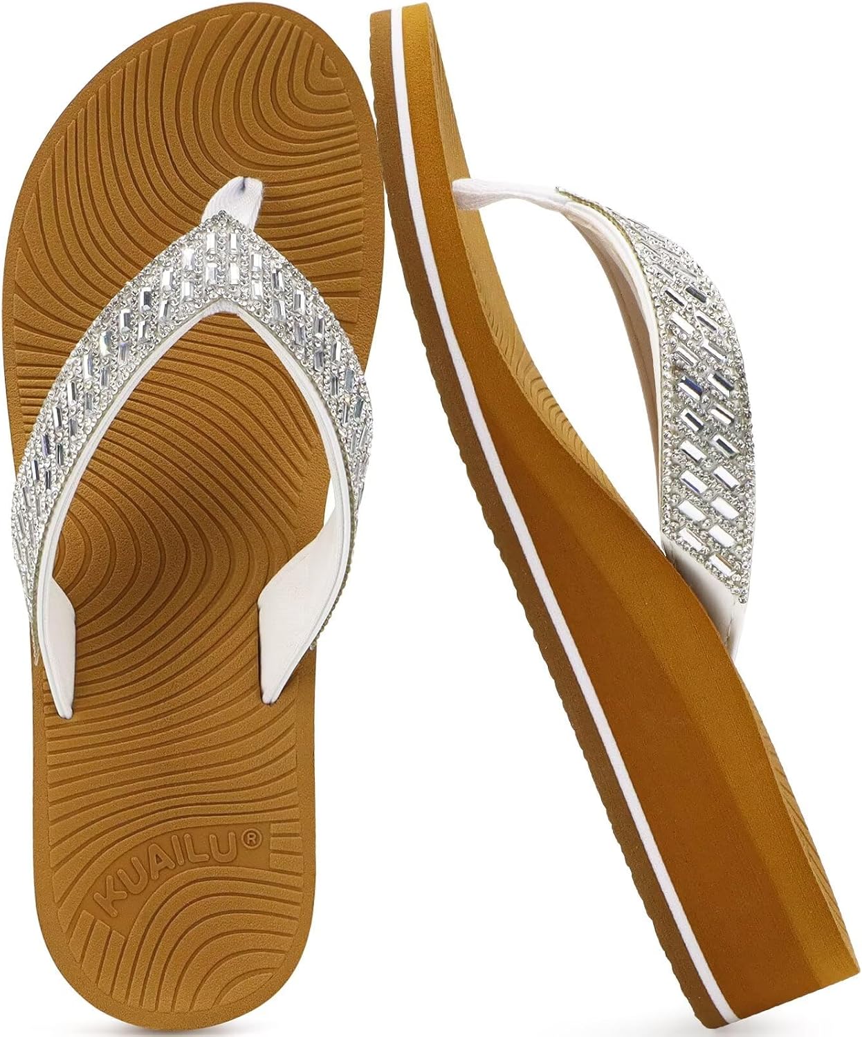 KuaiLu Women's Rhinestone Platform Arch Support Flip Flop Sandals - Image 7