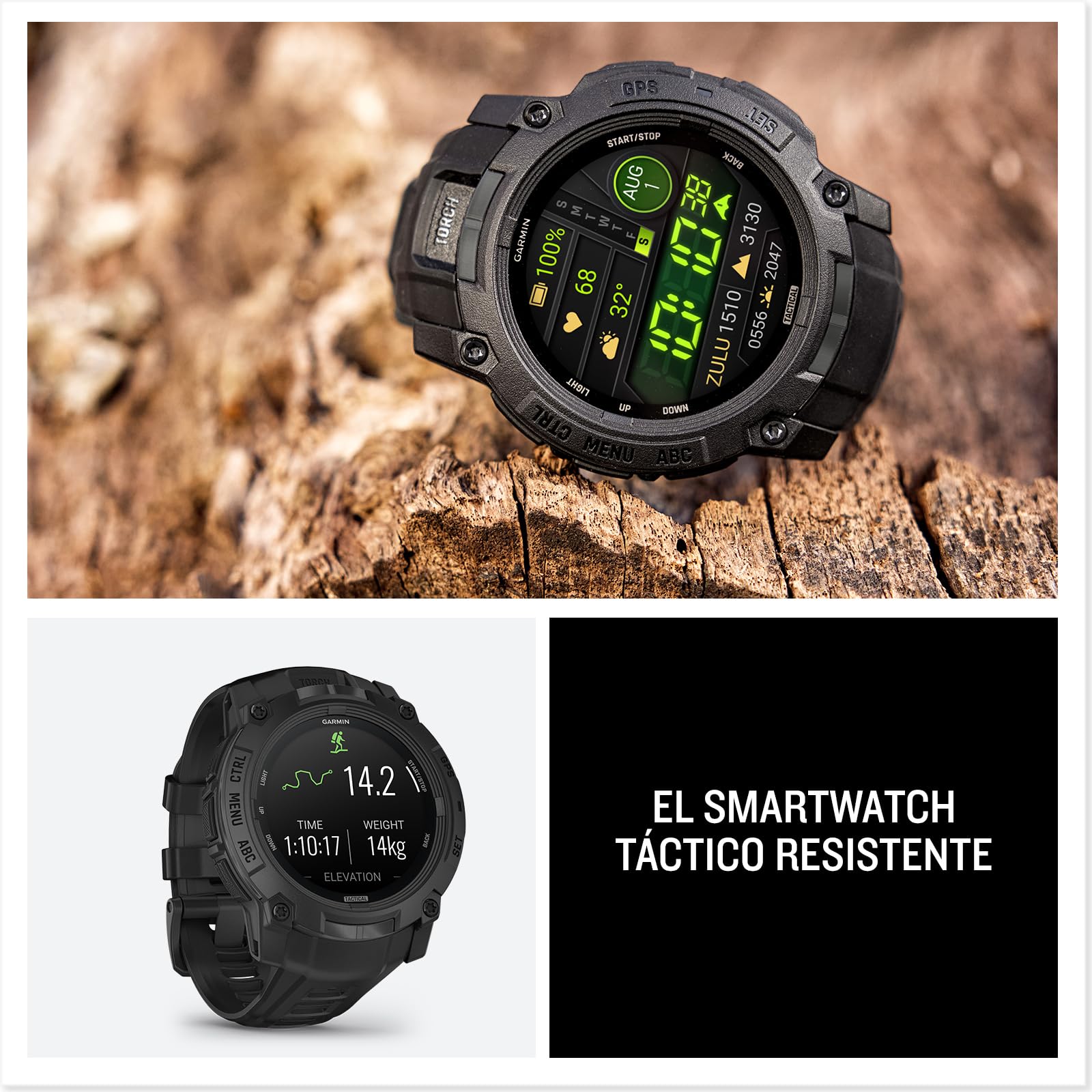 Garmin Instinct 3 Tactical Edition 50 mm, Reloj Inteligente, Negro | Pantalla AMOLED, GPS, linterna LED, funciones tácticas y hasta 24 días de batería