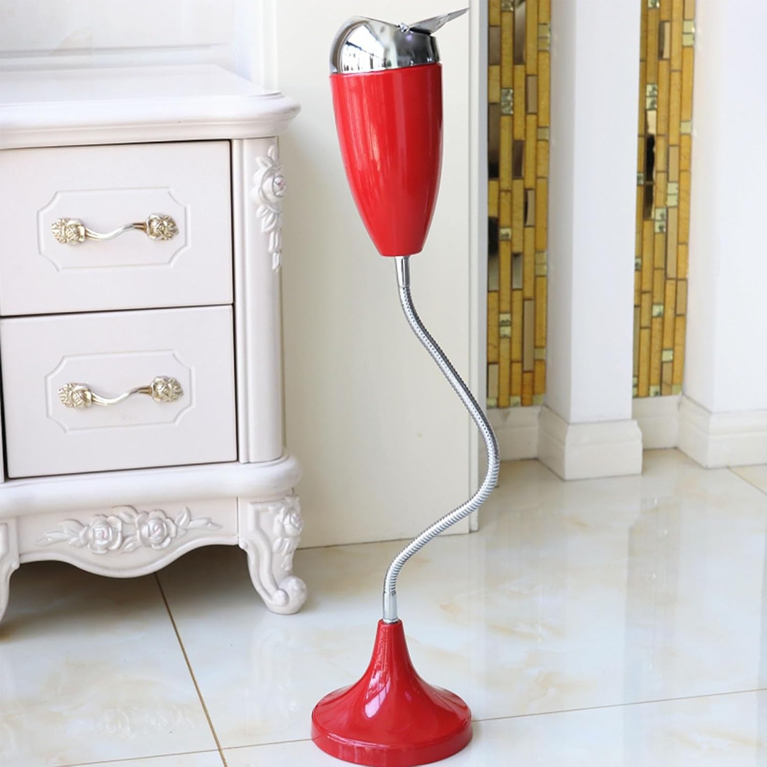 Adjustable standing ashtray, Indoor Outdoor Smokeless Odorless Floor Standing cigarette butt receptacle with Lid for Home Patio Cigarettes Ash Butt Disposal(Red)