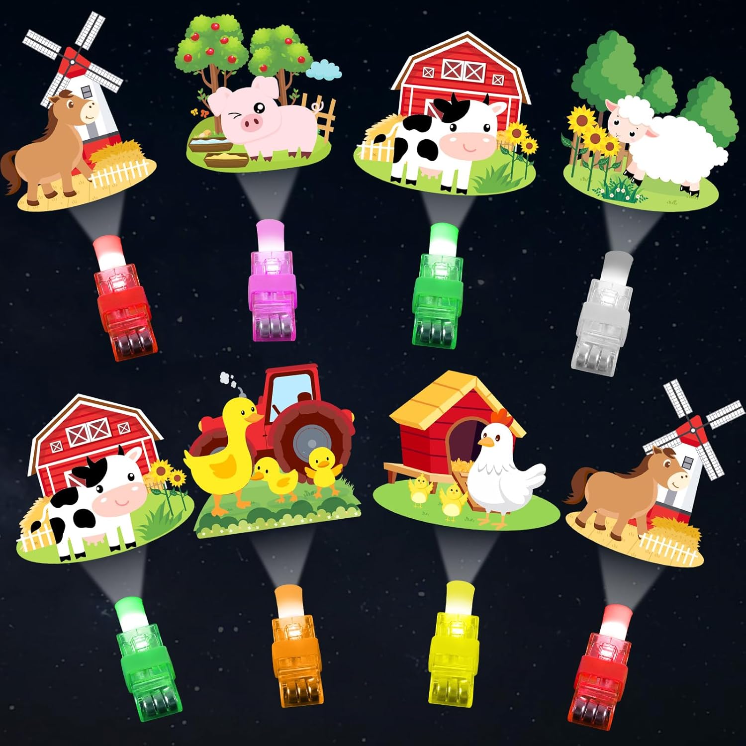 36Pcs Farm Animals Themed LED Finger Lights Farm Party Favors Glow in the Dark Light Up Finger Lights Barnyard Themed Toys Bulk for Birthday Party Favors Treasure Box Goodie Bag Stuffer Birthday Gifts
