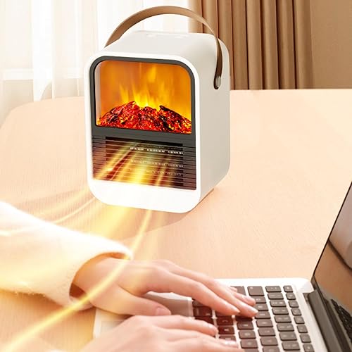 Miniatura 5 de Ventilador de calentador de espacio pequeño con simulación de incendio, calentador eléctrico para uso en interiores de 1000 W, ventilador calentador