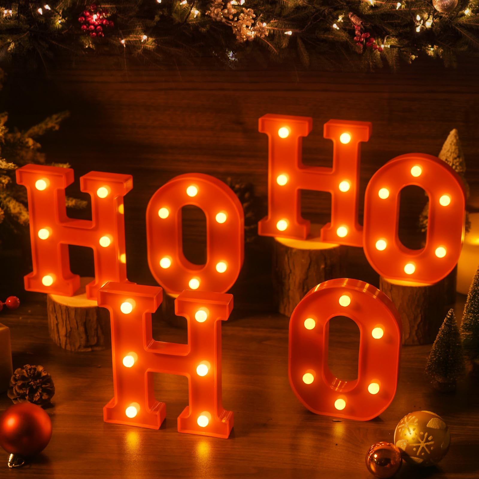 EDYCON Christmas Letter Lights Sign Table Decorations Christmas LED Light up Letters Battery Powered Letter for Home Bar Party Bedroom Tabletop Indoor Decor Gift(HOHOHO)