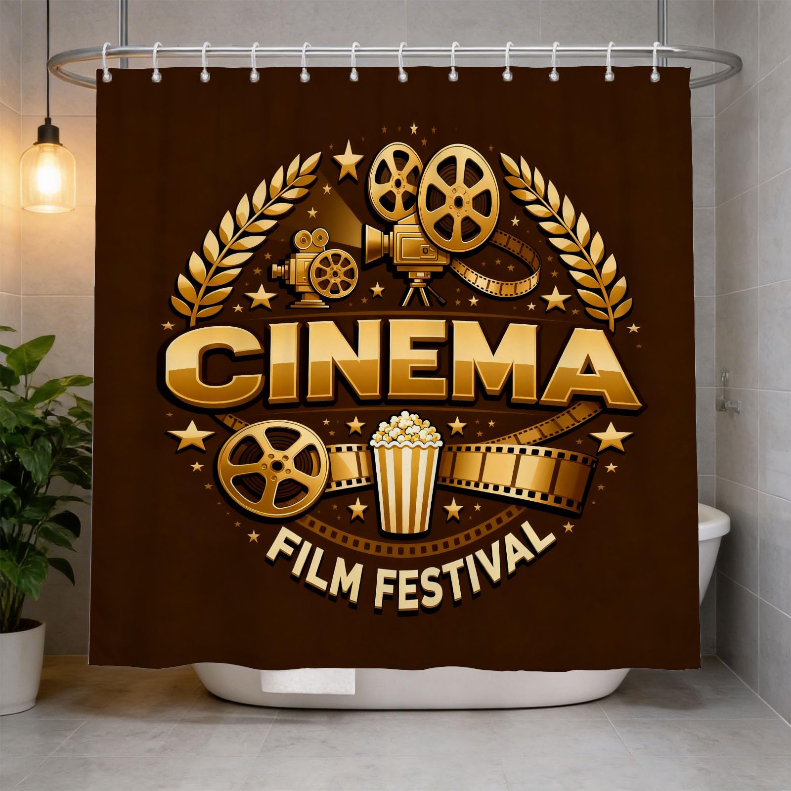 Hongduo 3D Cinema Shower Curtain for Stalls Bathtubs Cartoon Bathroom Decor Shower Curtain Set Polyester Fabric Waterproof 180x200cm/71X79 Inch with Hooks