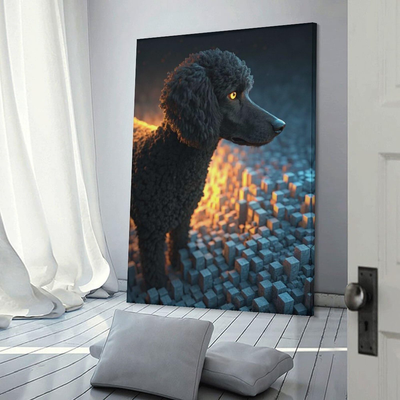 Junmoney Black Poodle with Glowing Eyes Room Decor Wall Art, 20x30inch(50x75cm), for Office, Study Or Home Workspace, A Smart Decor Choice for Study Walls