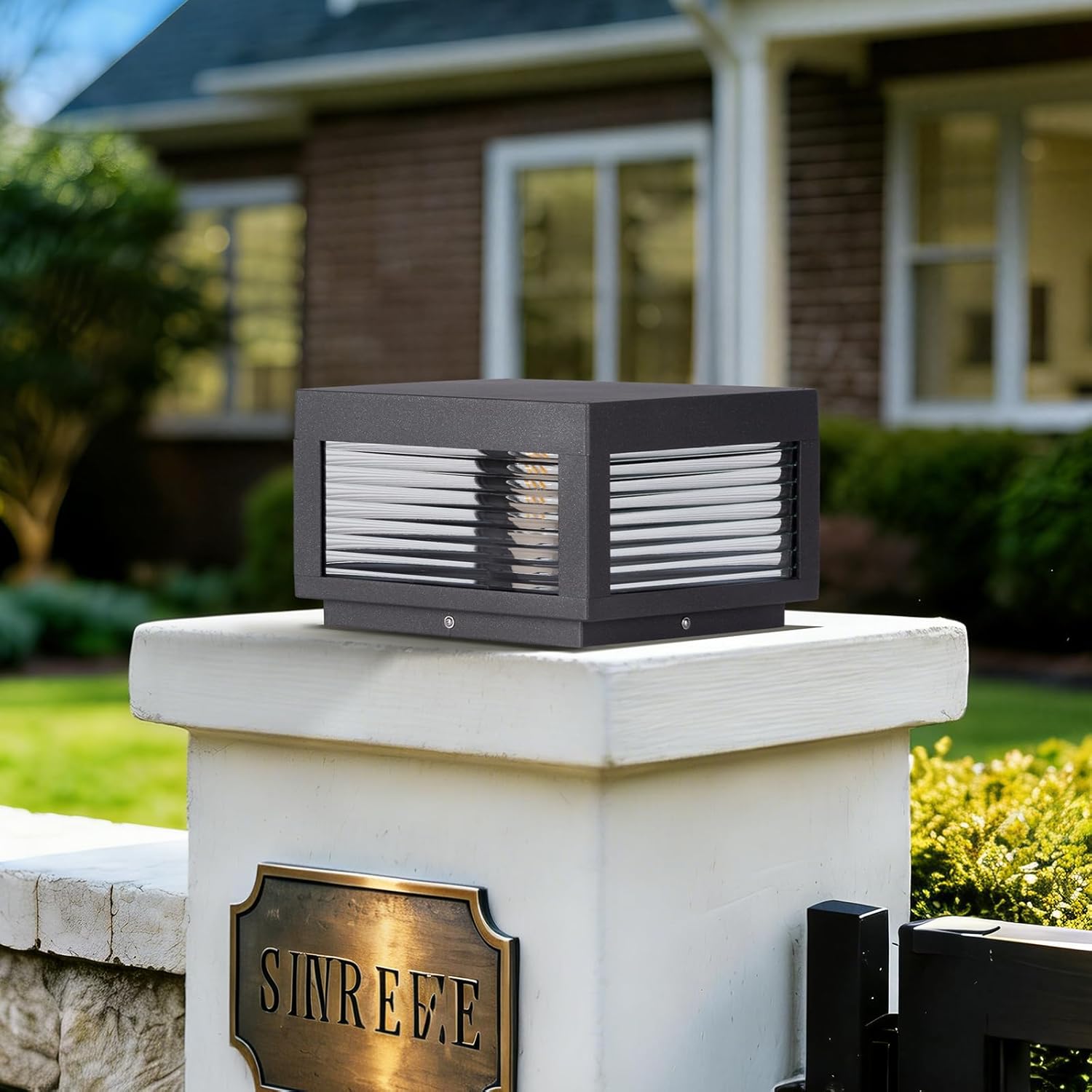 Outdoor Post Lights, 9.84" Column Pillar Light Hard Wired, Modern Fence Posts Lamp Waterproof 3000K Warm LED Lighting Lantern with E26 Bulb for Patio Driveway Garden Decoration