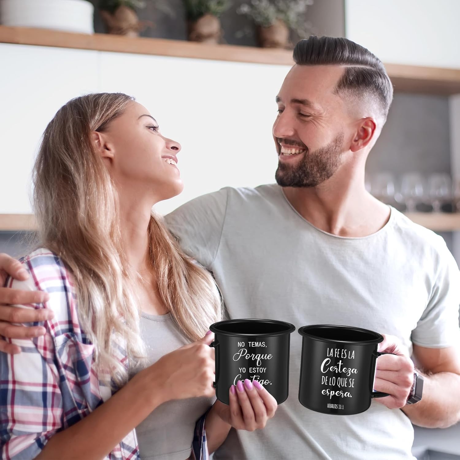 8 Pcs Christian Enamel Mugs 16oz Spanish Religious Inspirational Christmas Coffee Mugs with Bible Verse Christian Drinking Cups with Scripture Xmas Gifts for Men Women Church(Black) - Image 7