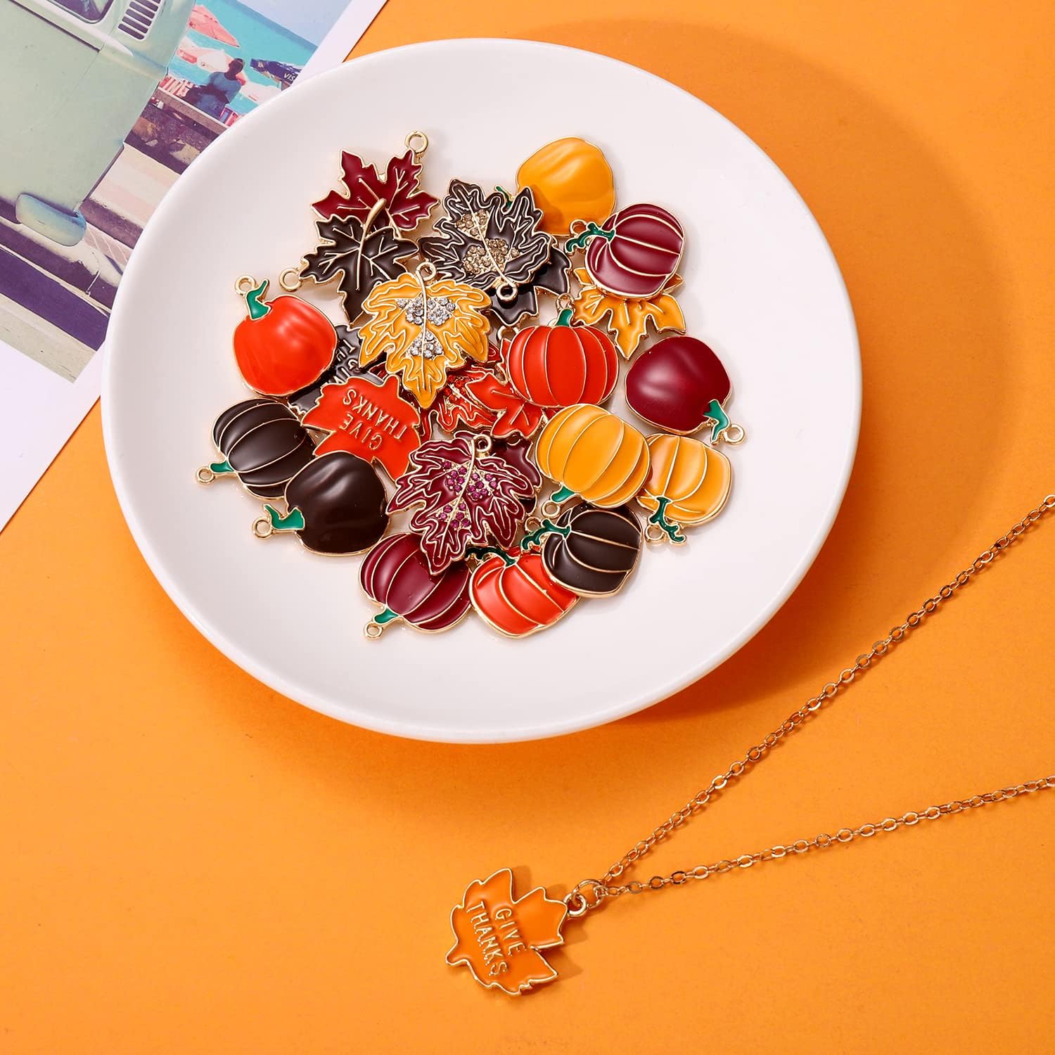 YAHPERN 24/32PCS Fall Charms for Jewelry Making Enamel Thanksgiving Charms Autumn Harvest Pumpkin Maple Leaf Pendants Charms Bulk for Bracelet Earrings Necklace Making DIY Crafts - Image 4