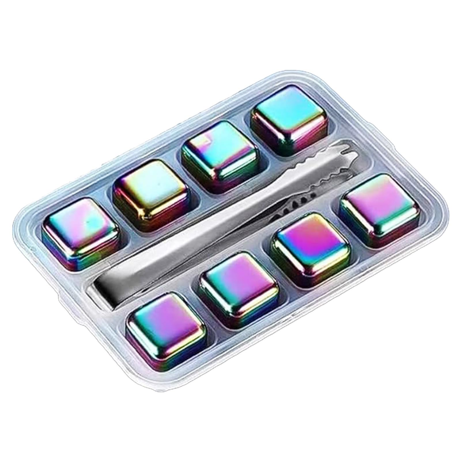 Hsioluted Steel Drink Chiller Stones & Tongs, 4/6 / 8 Cooling Cubes Maintain Flavor for Cocktails Coffee Steel Cooling Stone