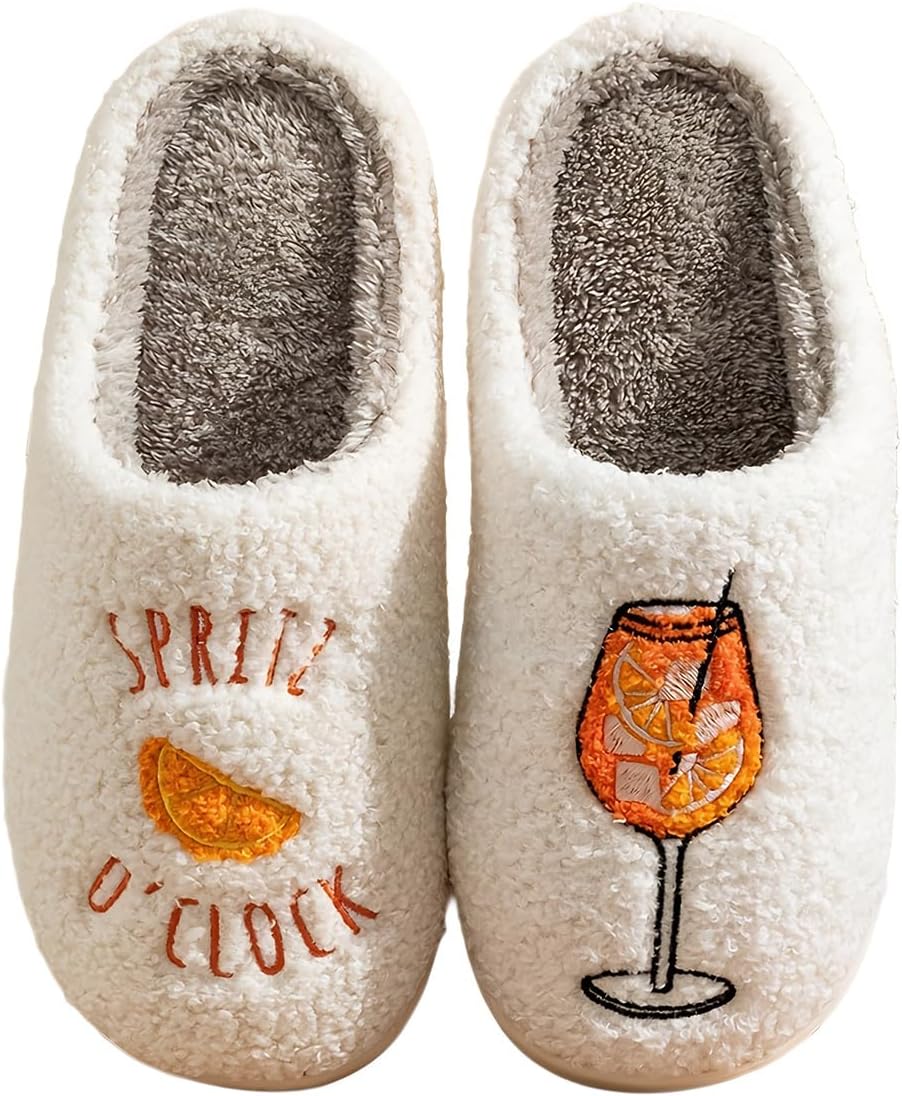 Espresso Martini Slippers for Women Men，Fuzzy Warm Martini Glasses Slippers，Funny Soft Creative Design House Shoes