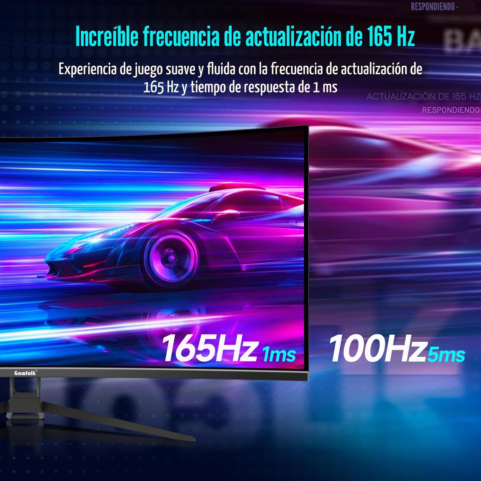 Gawfolk - Monitor Curvo para Juegos (34 Pulgadas, 165 Hz, 1500R, Ultrawide, PC UWQHD, 3440 x 1440P, Pantalla de Ordenador Curvada, VA, Displayport, HDMI, VESA 75 x 75 mm)