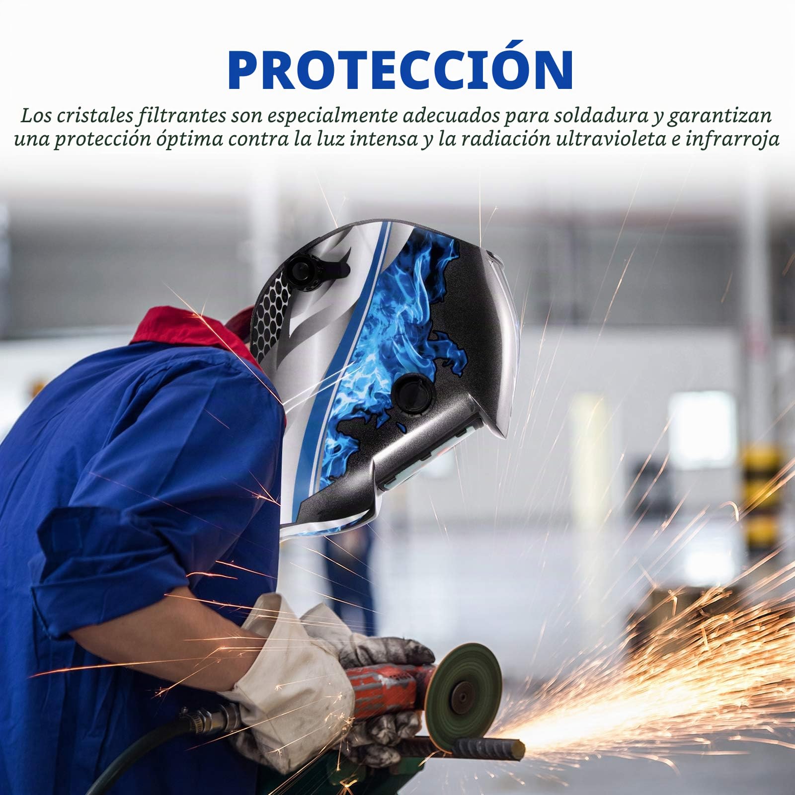 ALLOMN Máscara de Soldadura, Casco de Soldadura Solar Casco de Ajuste Montado en la Cabeza Oscurecimiento Automático, Sensor de Alta Sensibilidad, Alimentado por Batería Solar, Rango 4/9-13