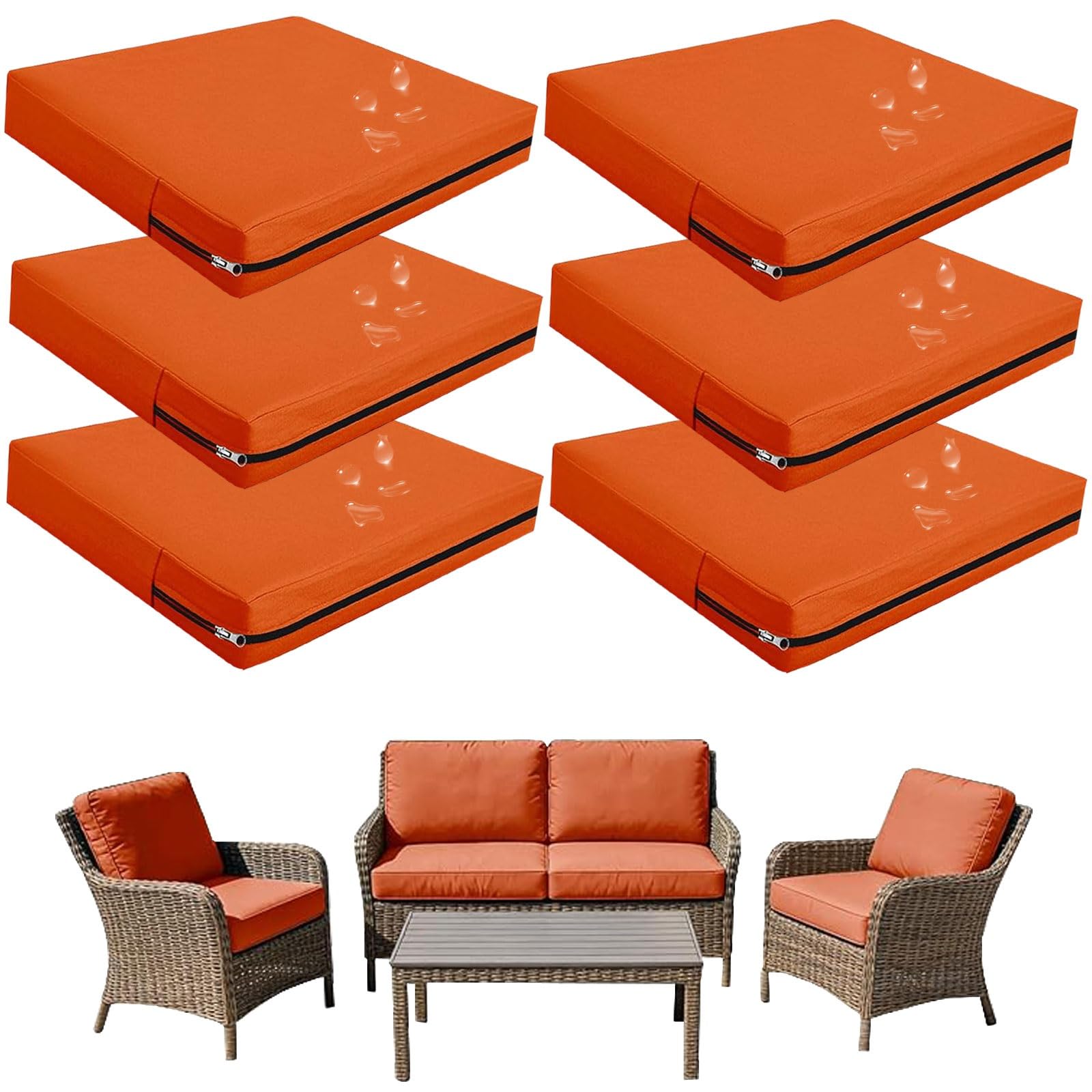 Replacement Outdoor Cushion Covers Waterproof, 65x65 60x60 50x50cm set of 6/4/2/1 Garden Sofa Seat Cushion Slipcover With Zipper for Chairs, Patio and Rattan furniture(Color11,55x45x10cm (6pcs))