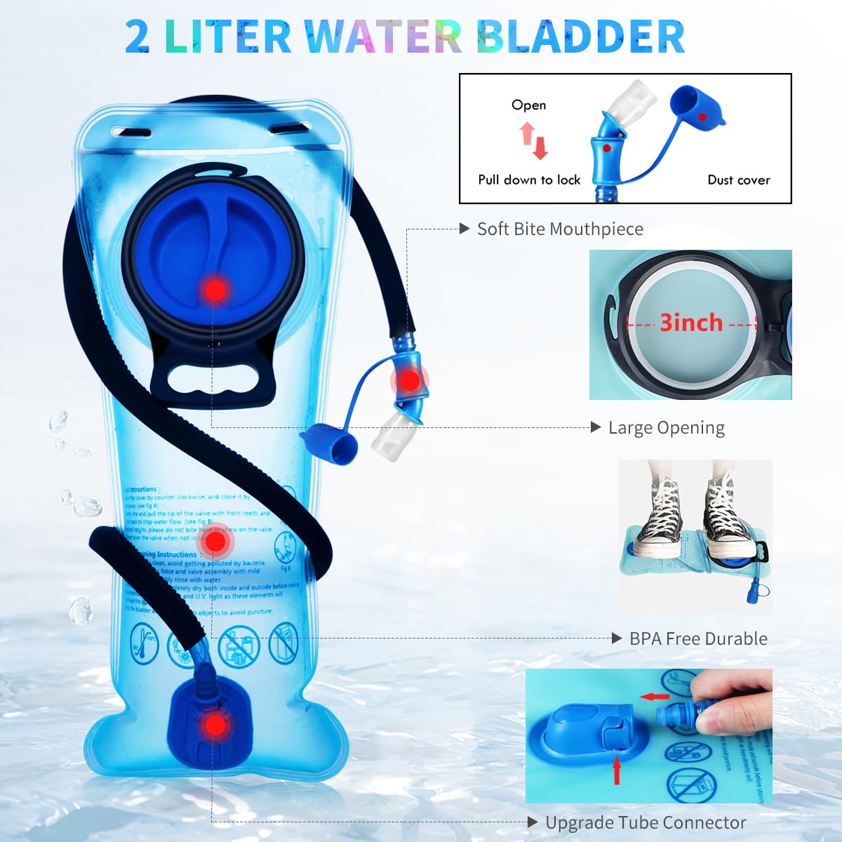 Sac à dos d'hydratation avec poche d'hydratation de 2 L, sac à dos d'eau essentielle de festival, sac à dos d'hydratation léger Hydropack Hydro pour la course, le vélo, les festivals de