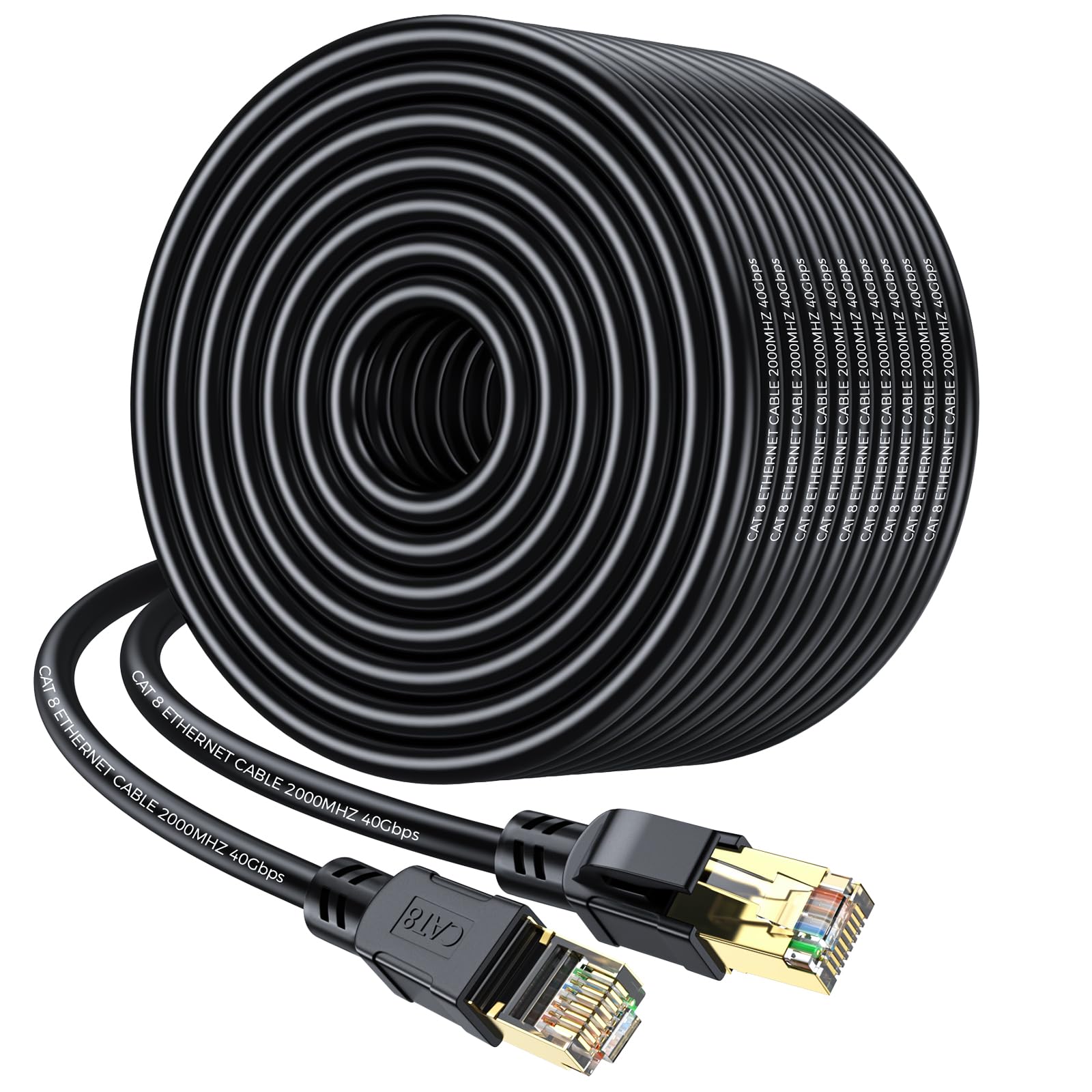 CCRANOO Cat8 kabel Ethernet/lan 30 m, kabel sieciowy o dużej prędkości 40 Gbit/s-2000 MHz, pleciony Gigabit pozłacany wtyk RJ45