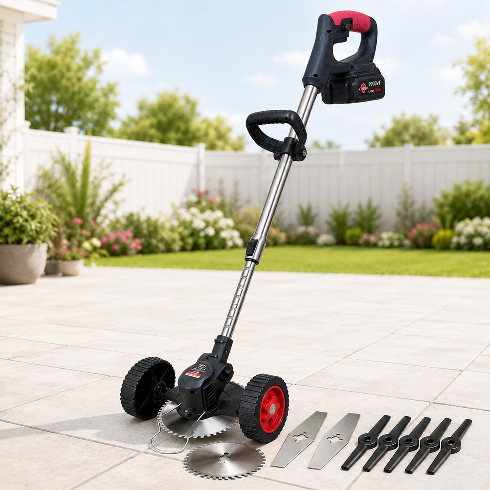 Wianqian Black Cordless Weed Eater 21V, 180W Lawn Edger With Metal And Plastic Blades -10-Cellbattery
