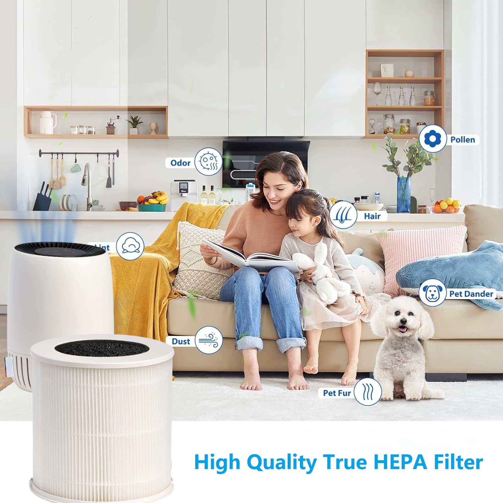 Air 1000 - Filtro di ricambio adatto per purificatore d'aria Bosch Air 1000 & 500, 3 in 1, H13, filtro HEPA di ricambio ai carboni attivi, prefiltro contro polline, polvere, peli di animali domestici