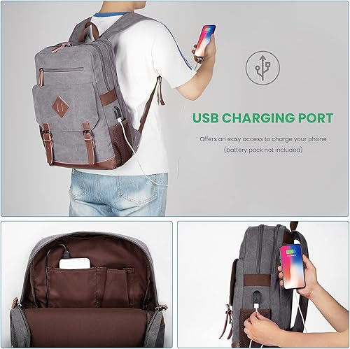 Miniatura 2 de Modoker Mochila vintage para hombres y mujeres, mochila de lona que se adapta a la mayoría de computadoras y tabletas de 15.6 pulgadas, mochila con