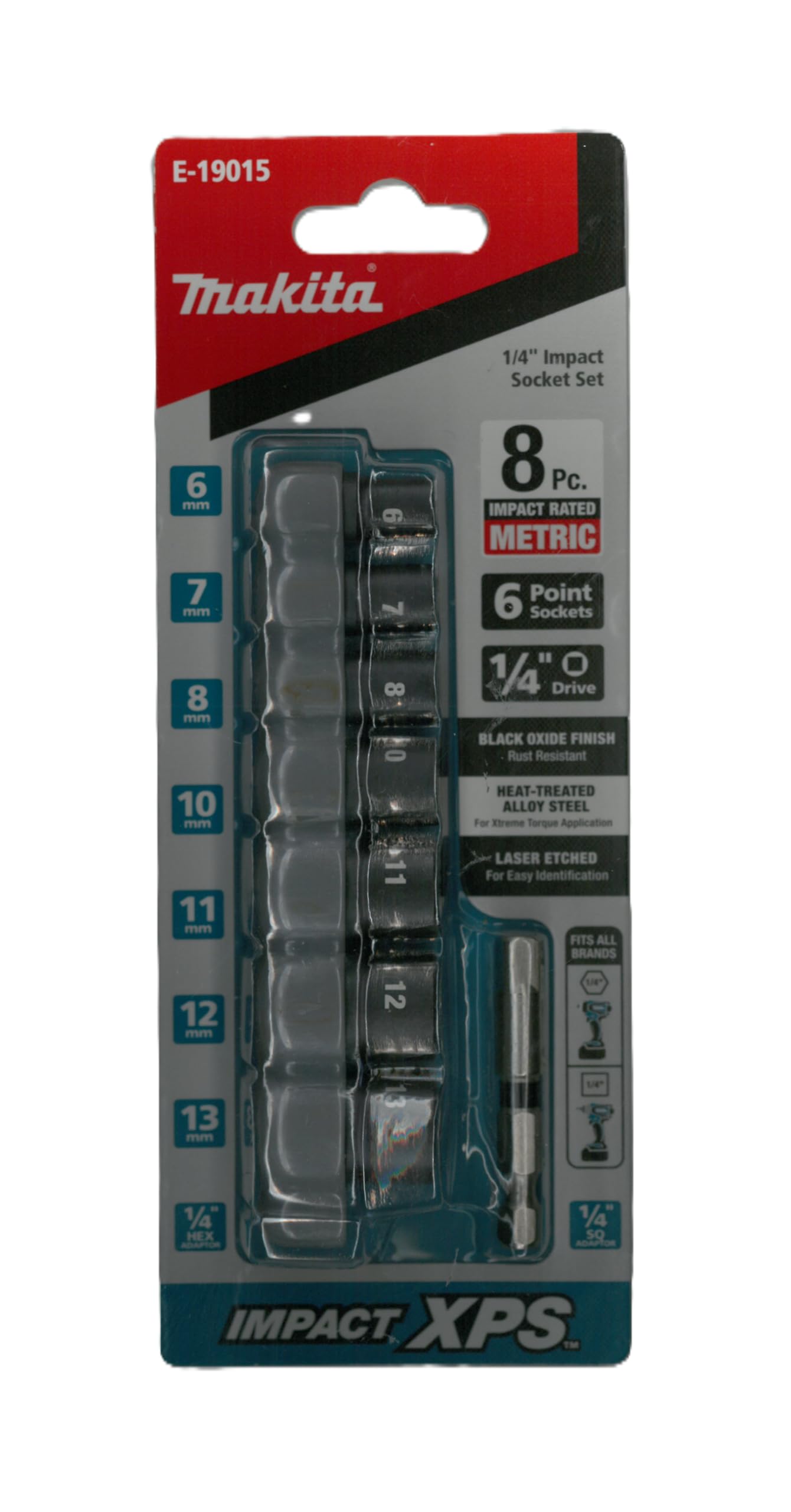 Makita E-19015 Jeu de 8 douilles à choc 6-13 mm avec adaptateur à tige hexagonale