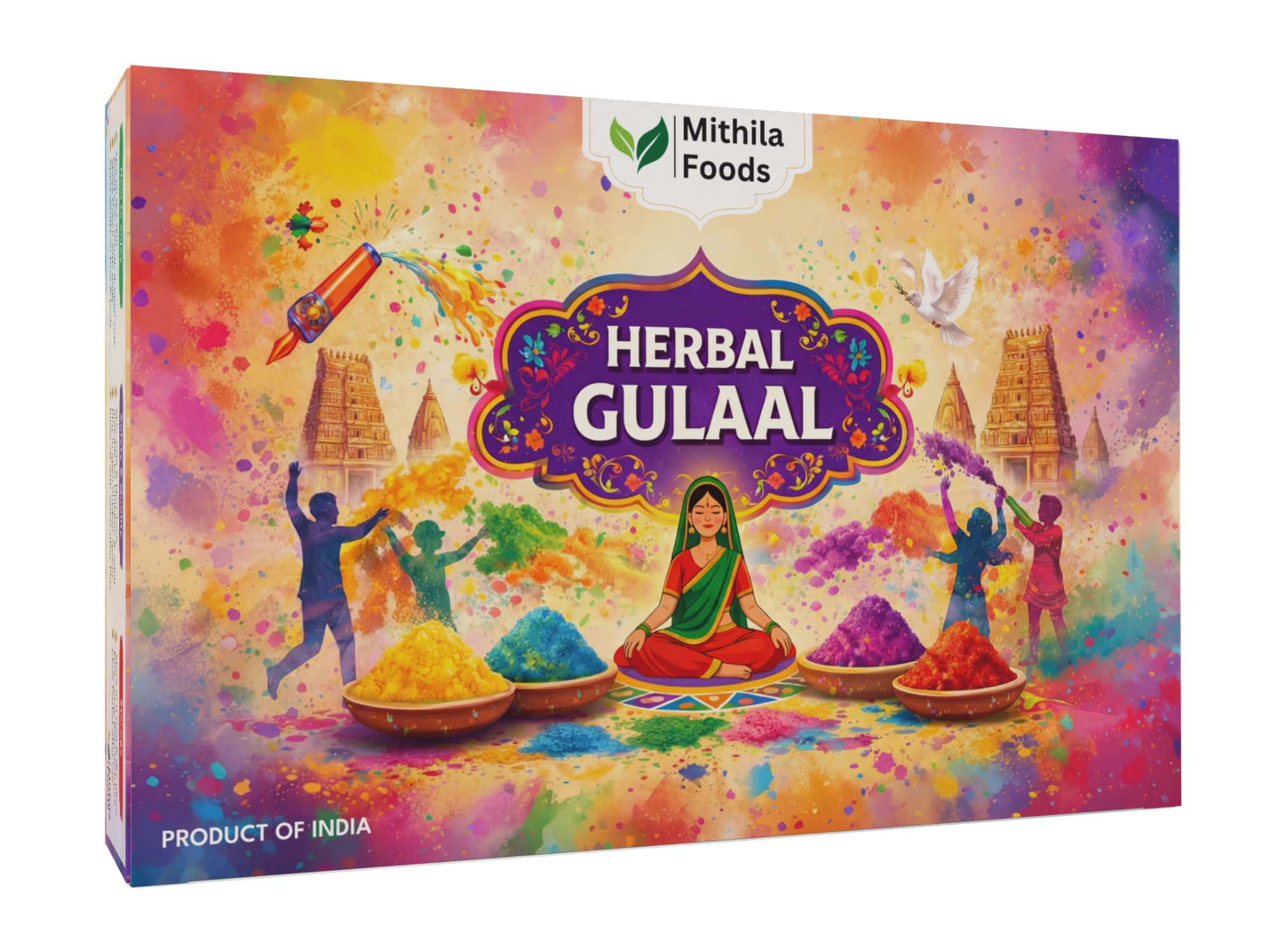 500g Herbal Gulal Holi Colour | 100% Natural & Organic Holi Color, Pack of 5 (100g x 5) | Skin-Friendly, Safe Colors, Non-Toxic, Easy to Wash, Holi Colours | (Red Yellow Green Purple Pink)