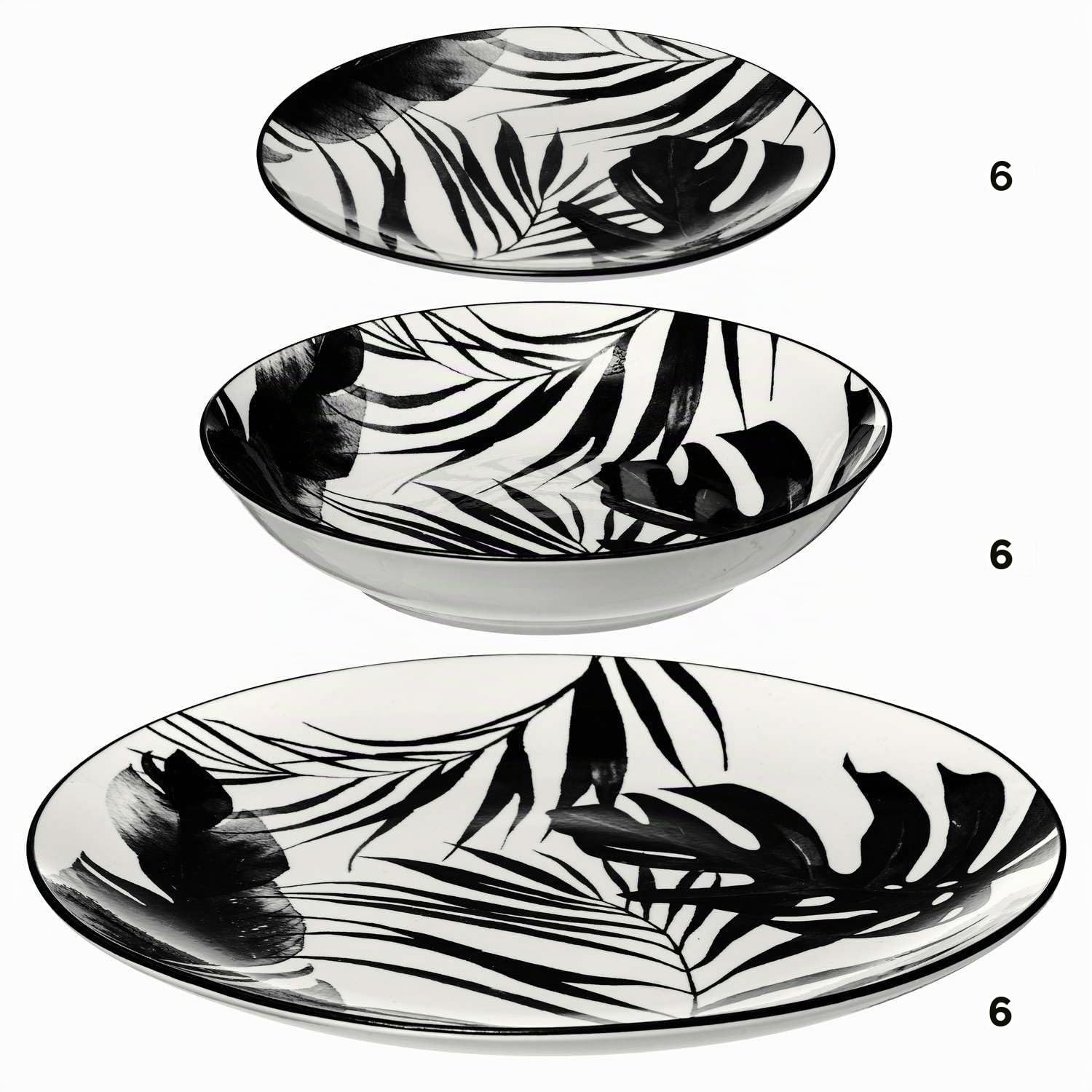 Service D'assiettes "palme" - Noir - 18 Pièces