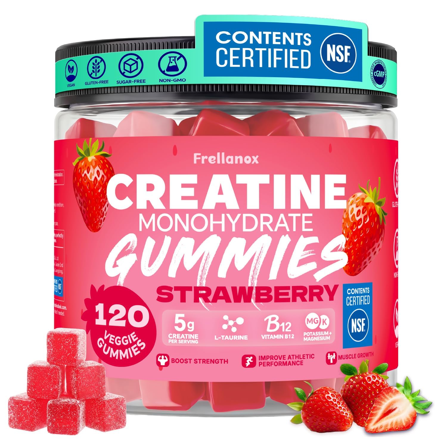 Creatine Monohydrate Gummies 5000mg for Women & Men, Strawberry, 120 Count