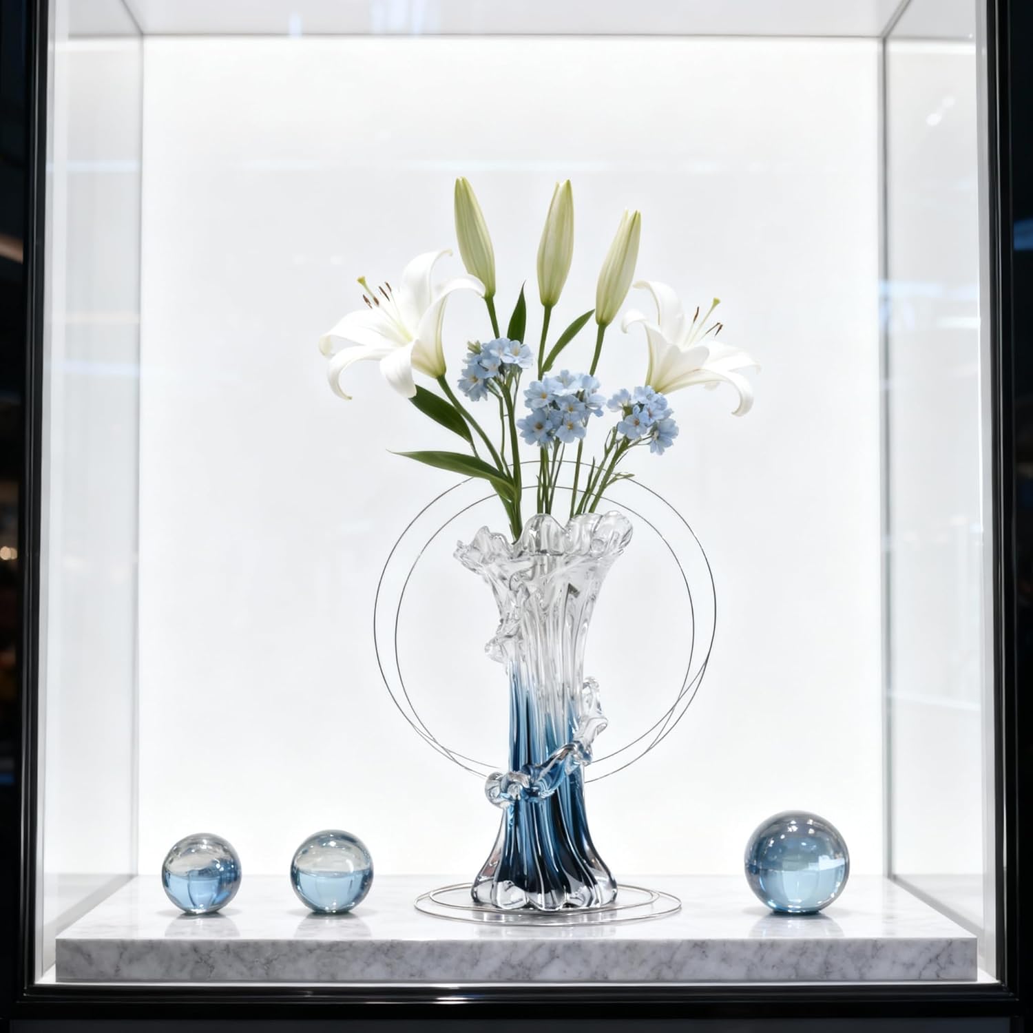 9.8" H Blue Blown Glass Vase, Modern Art Hand Blown Coastal Vase,Beautiful Unique Ocean Wave Centerpieces for Living Room, Bedroom, Office Desktop,Coffee Table and Wedding Decorative (M)
