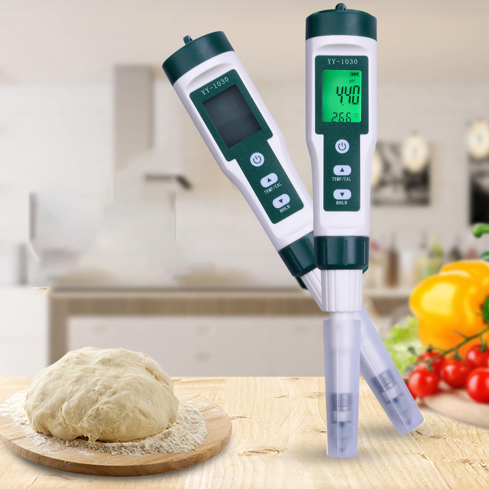 PH-Metro Digitale – Tester Portatile di Alta Precisione con Sonda per | Alimenti, Pasta di Formaggio, Acqua | Monitor del PH A Compensazione Automatica della Temperatura, per Campioni di Laboratori